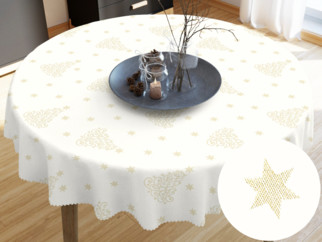 Teflonbevonatú asztalterítő - aranyszínű karácsonyfák és csillagok- kör alakú