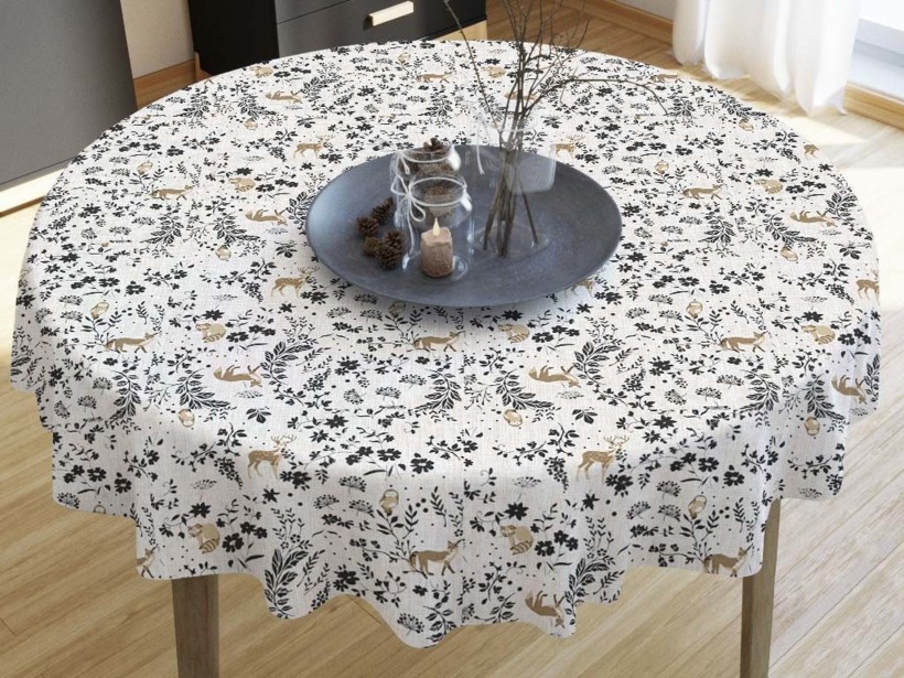 LONETA dekoratív asztalterítő - állatok között réti virágok - kör alakú