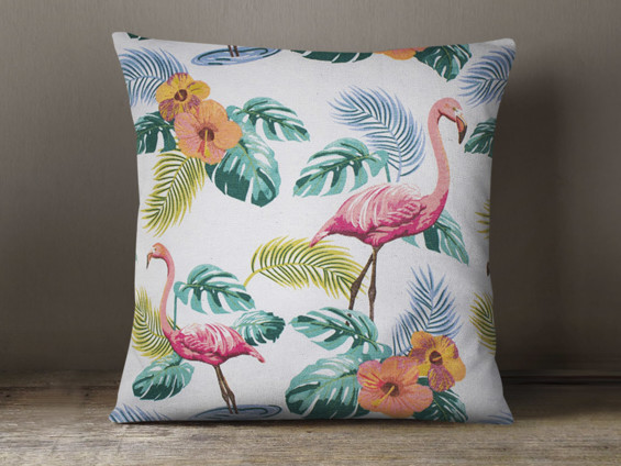 Dekoratív párnahuzat - cikkszám 306, flamingó madarak és trópikus növények