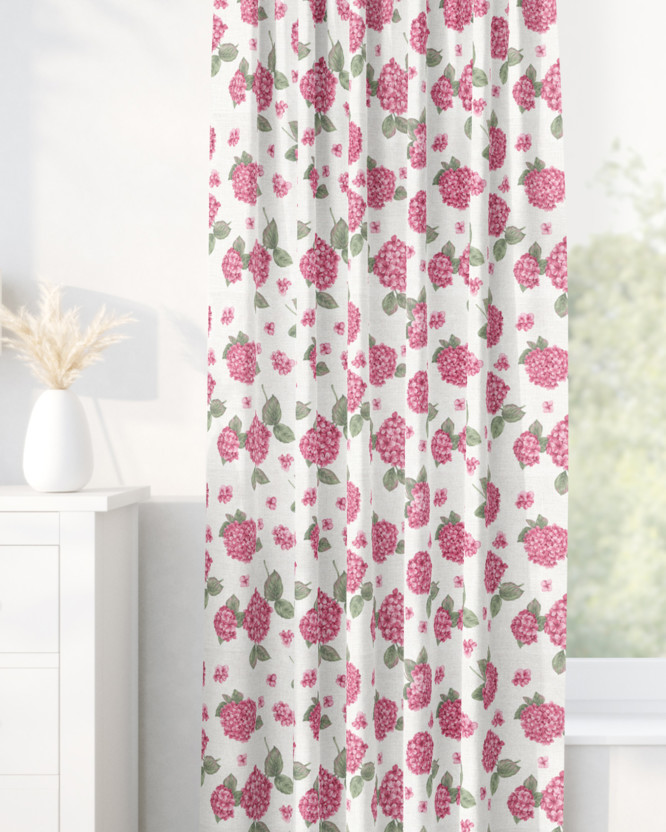 LONETA dekoratív drapéria - rózsaszín hortenziák