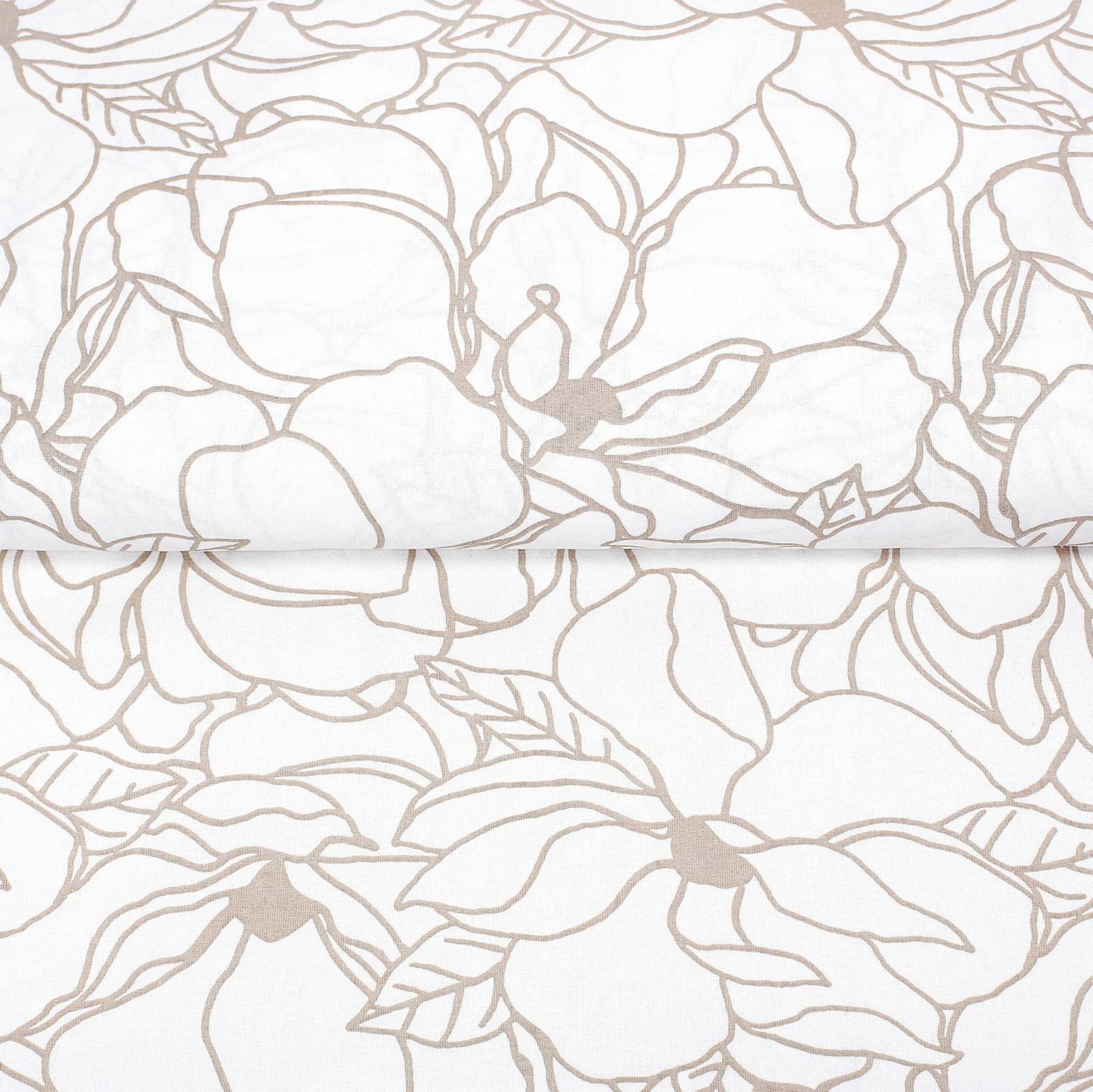 Szögletes terítő 100% pamutvászon - világos bézs virágok fehér alapon