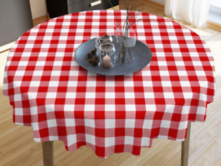 KANAFAS pamut asztalterítő - nagy piros-fehér kockás - kör alakú