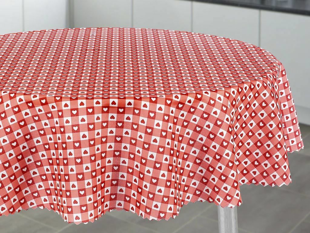 Teflonbevonatú asztalterítő - szívecskék piros kockás alapon - ovális