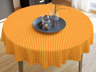 KANAFAS pamut asztalterítő - kicsi sárga-narancssérga kockás - kör alakú