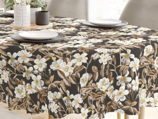 Dekoratív asztalterítő LONETA - virágmintás fekete alapon - ovális