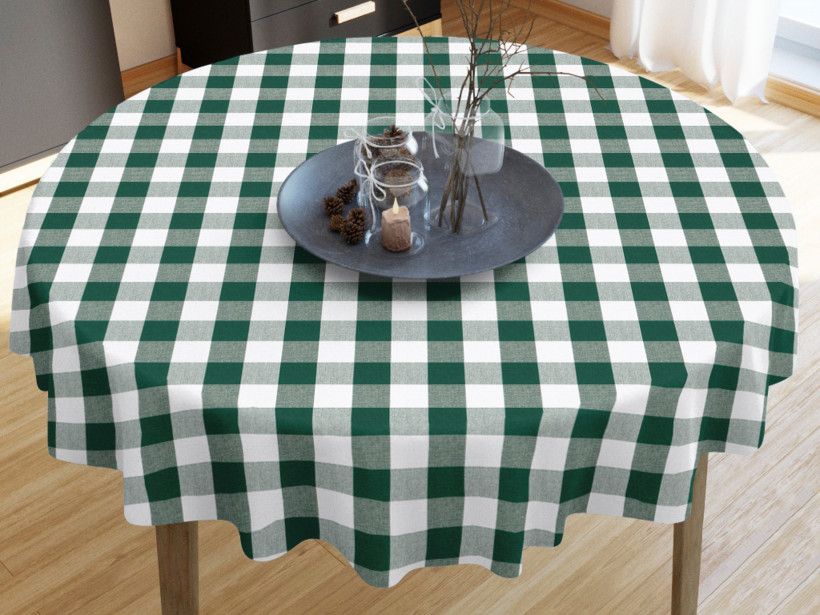KANAFAS pamut asztalterítő -  nagy zöld-fehér kockás - kör alakú