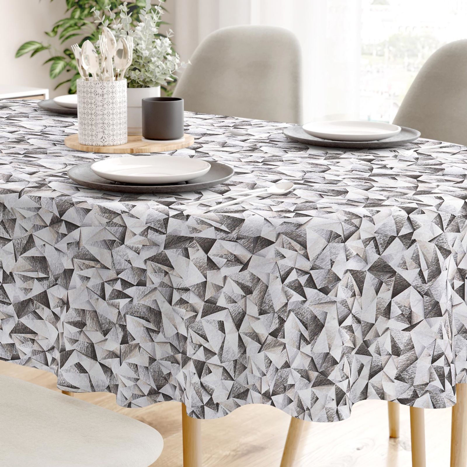 LONETA dekoratív asztalterítő - szürke színű alakzatok - ovális