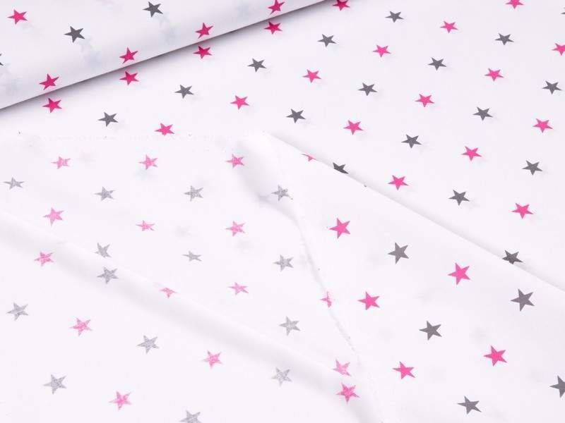 Pamutvászon - szürke és rózsaszínű csillagok fehér alapon