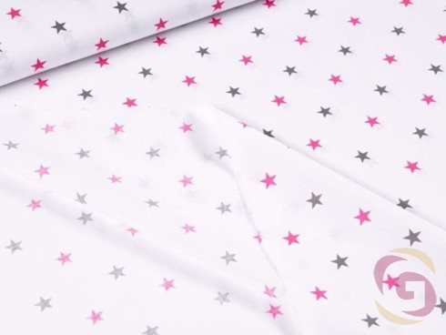 Pamutszövet - szürke és rózsaszínű csillagok fehér alapon