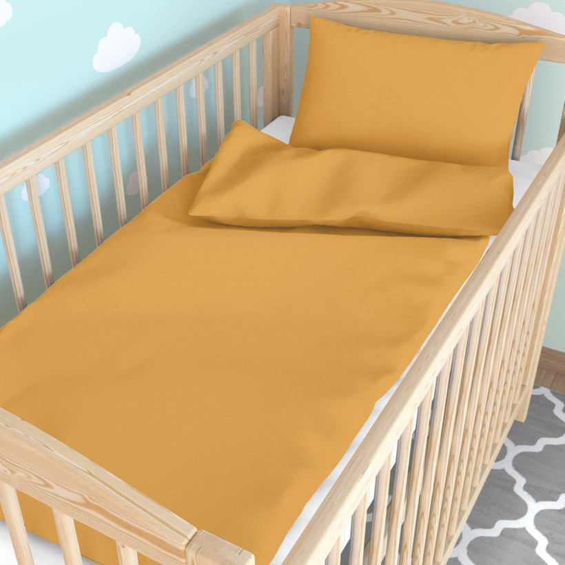 Gyermek pamut ágyneműhuzat kiságyba - mustárszínű