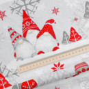 Pamutszövet SIMONA - karácsonyi mintás - manók világosszürke alapon - méteráru, szél. 150 cm