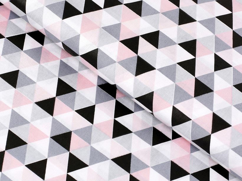 Pamut ágyneműhuzat - cikkszám 972 rózsaszínű és szürke háromszögek