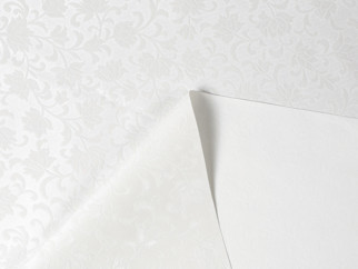 Textil hátoldalú pvc terítő - virágok fehér alapon - méterárú 140 cm széles