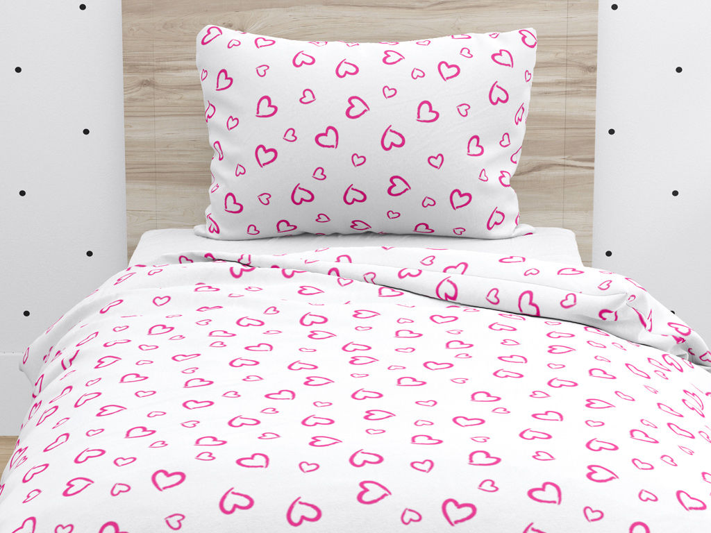 Gyermek pamut ágynemúhuzat - cikkszám 994 rózsaszínű szívek fehér alaponk