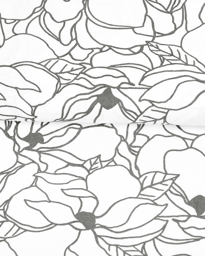 Szögletes terítő 100% pamutvászon - sötétszürke virágok fehér alapon