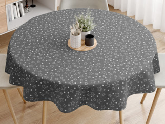 Karácsonyi pamut asztalterítő - fehér csillagok szürke alapon - kör alakú