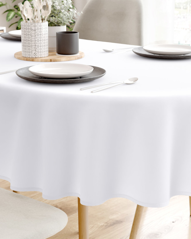 Dekoratív asztalterítő Rongo Deluxe - fehér, szatén fényű - ovális