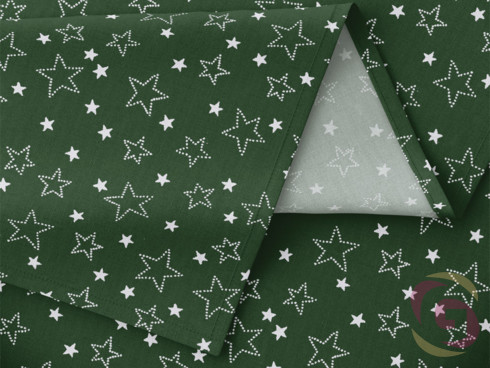 Karácsonyi függöny méretre  - fehér csillagok zöld alapon