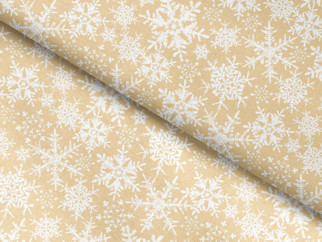 Pamutszövet - karácsonyi mintás, hópihék aranyszínű alapon - méteráru, szél. 150 cm
