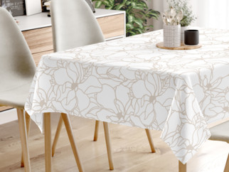 Pamut asztalterítő - világos bézs virágok fehér alapon