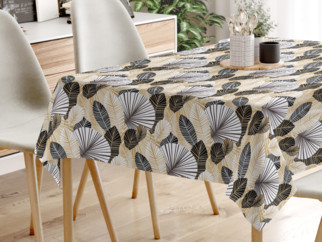 LONETA dekoratív asztalterítő - fekete, fehér és aranyszínű levelek