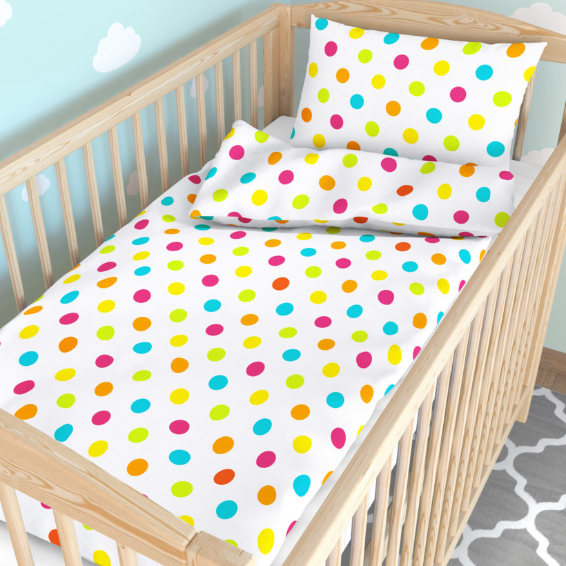 Gyermek pamut ágyneműhuzat kiságyba - cikkszám 677 nagy színes pöttyök