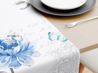 Pamut asztali futó - kék pünkösdi rózsák és idézetek