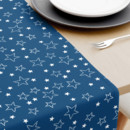 Karácsonyi pamut asztali futó - fehér csillagok kék alapon