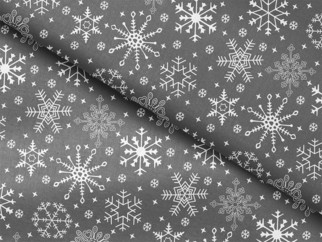 Pamutszövet - karácsonyi mintás, hópihék szürke alapon - méteráru, szél. 150 cm