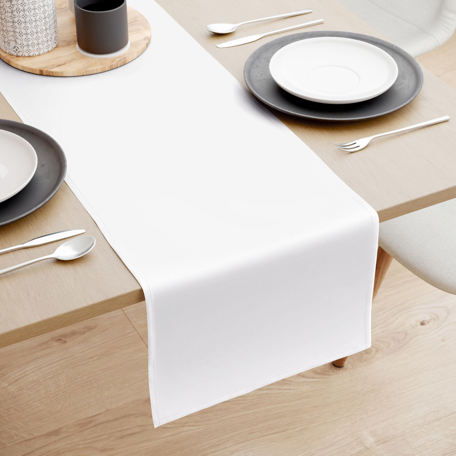 Dekoratív asztali futó Rongo Deluxe - fehér, szatén fényű