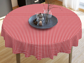 KANAFAS pamut asztalterítő - kicsi piros-fehér kockás - kör alakú