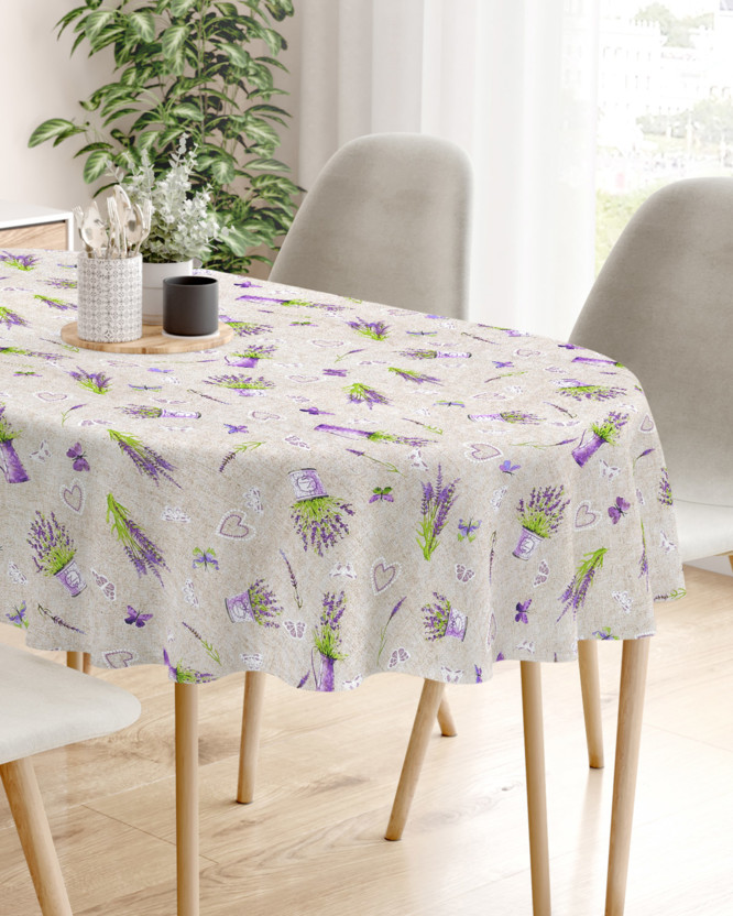 LONETA dekoratív asztalterítő - virágzó levandulák világos alapon - ovális