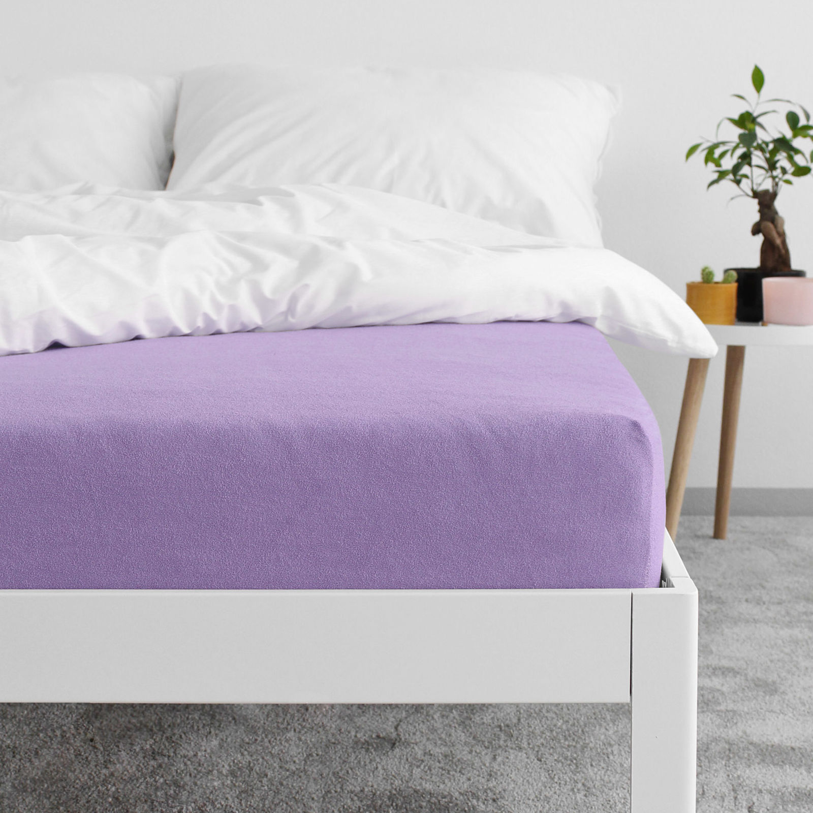 Exkluzív frottír lepedő magas matracokhoz - lila