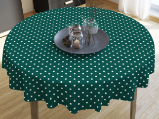 LONETA dekoratív asztalterítő - fehér pöttyös sötétszöld alapon - kör alakú