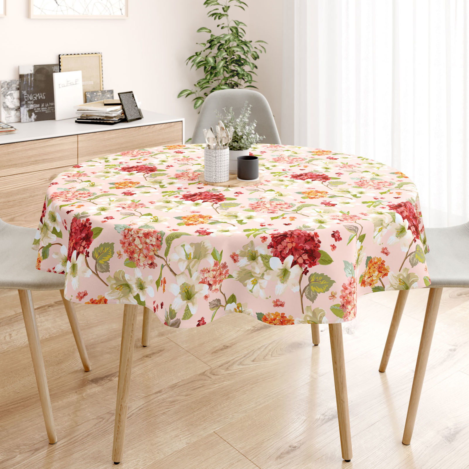 Dekoratív asztalterítő LONETA - tavaszi virágok - kör alakú