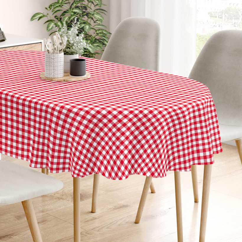 MENORCA dekoratív asztalterítő - piros - fehér kockás - ovális