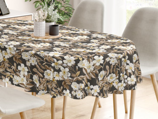 Dekoratív asztalterítő LONETA - virágmintás fekete alapon - ovális