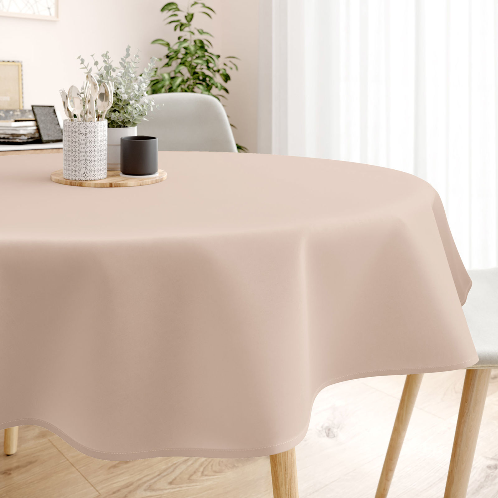 Dekoratív asztalterítő Rongo Deluxe - bézs, szatén fényű - kör alakú
