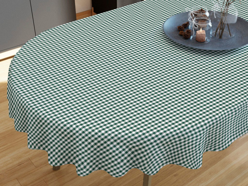 KANAFAS pamut asztalterítő - kicsi zöld-fehér kockás - ovális