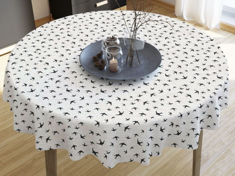 LONETA dekoratív asztalterítő - fekete fecske madarak - kör alakú