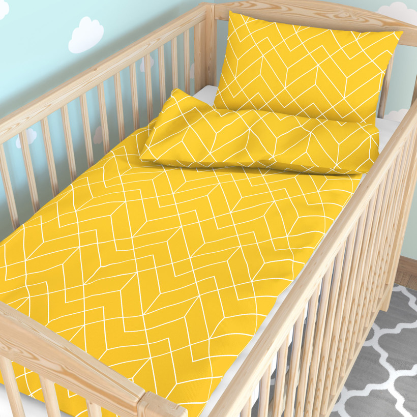 Gyermek pamut ágyneműhuzat kiságyba - Mozaik mintás, sárga alapon