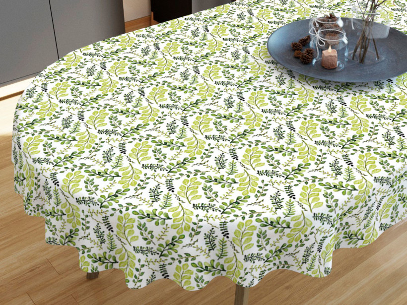 LONETA dekoratív asztalterítő - zöld levelek - ovális