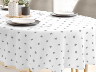 Karácsonyi pamut asztalterítő - szürke csillagok fehér alapon - ovális