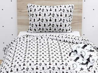 Gyermek pamut ágyneműhuzat - cikkszám 533 fekete macskák fehér alapon