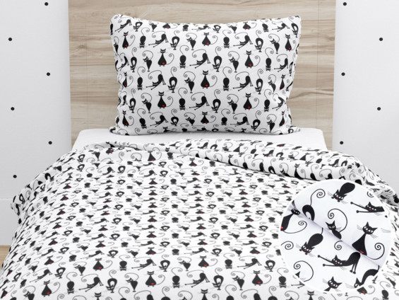 Gyermek pamut ágyneműhuzat - cikkszám 533 fekete macskák fehér alapon