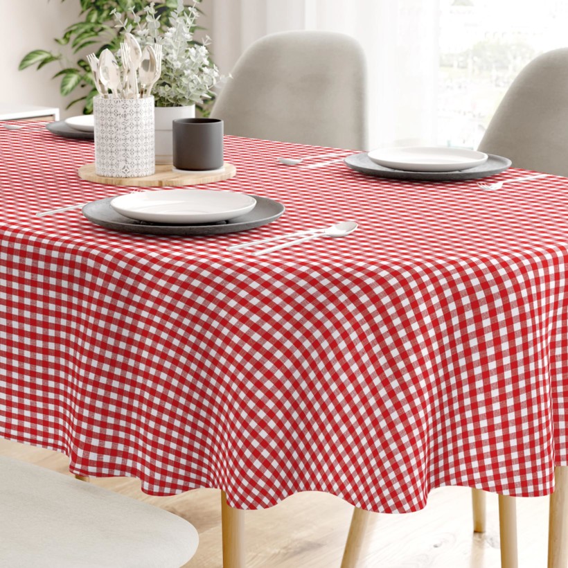 KANAFAS pamut asztalterítő - kicsi piros-fehér kockás - ovális