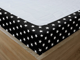 Pamut körgumis lepedő - fehér csillagok fekete alapon