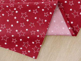 Karácsonyi pamut asztalterítő - fehér csillagok piros alapon
