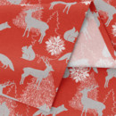 LONETA karácsonyi dekoratív asztalterítő - karácsonyi állatkák piros alapon - kör alakú