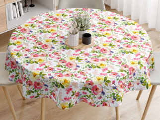 Pamut asztalterítő - virágos kert - kör alakú